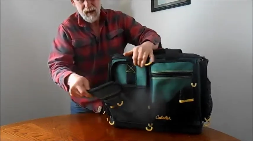 The exterior pockets fully expanded showing the storage space.