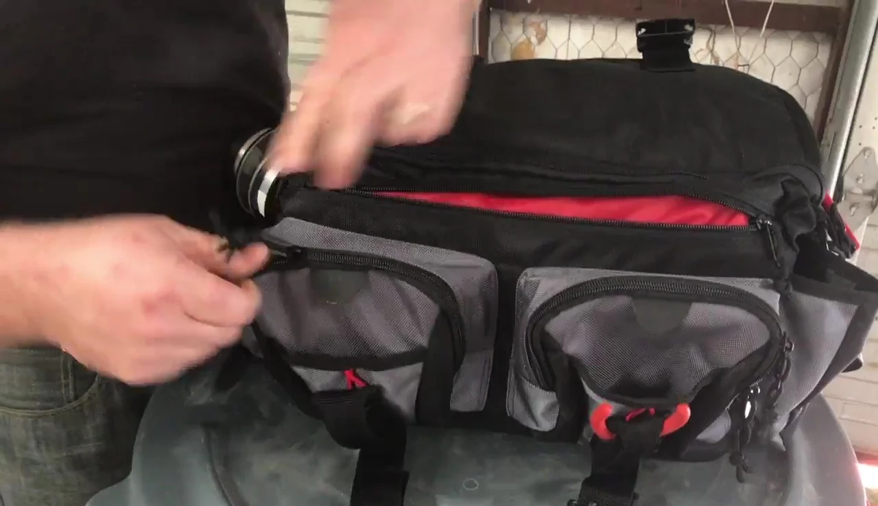 Three fishing rods stored inside the bag