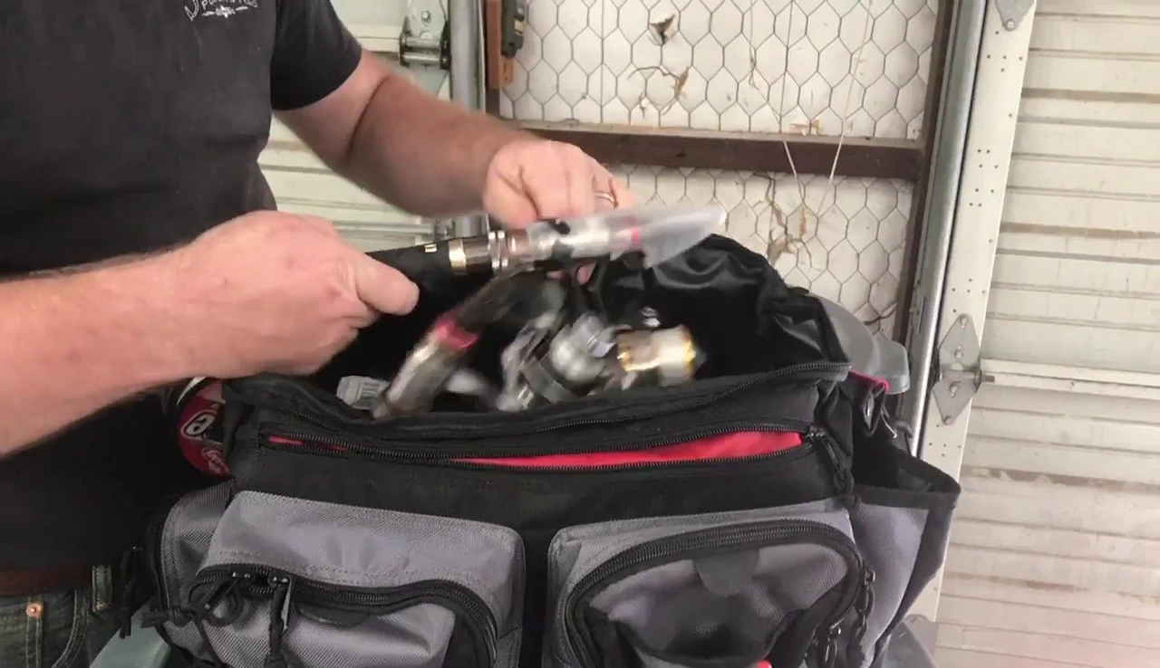 Three different fishing rods inside the bag