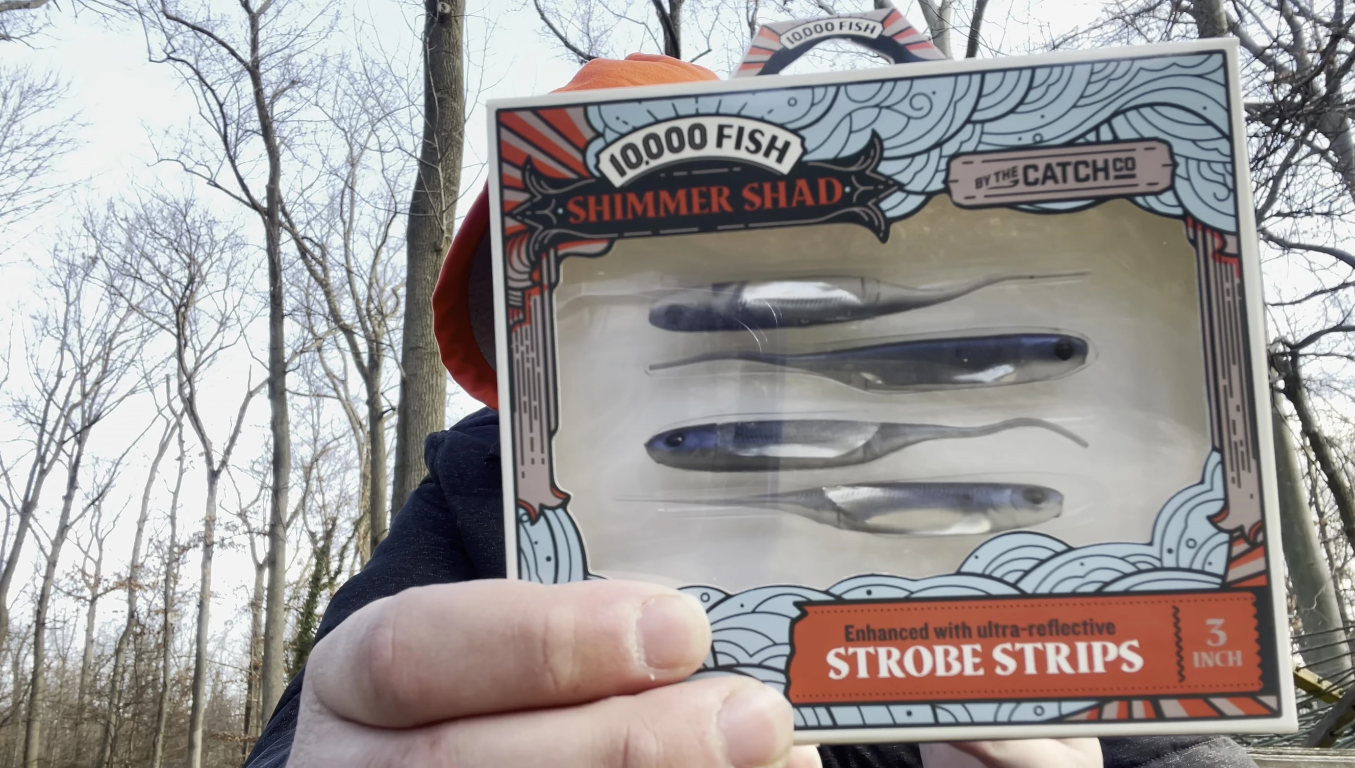 Close-up showing the bait's reflective strips.