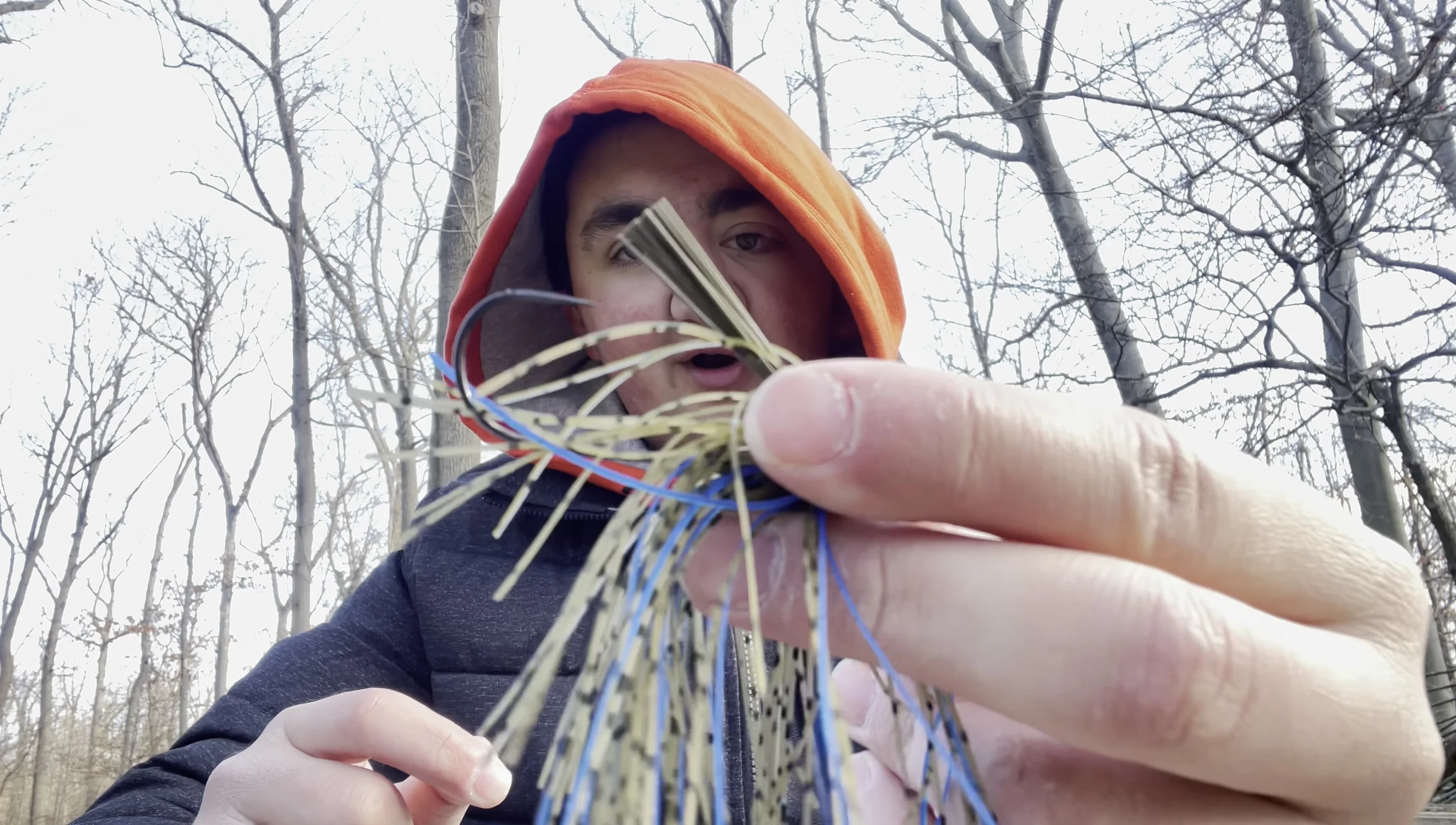 The angler suggests using a trailer with the jig.