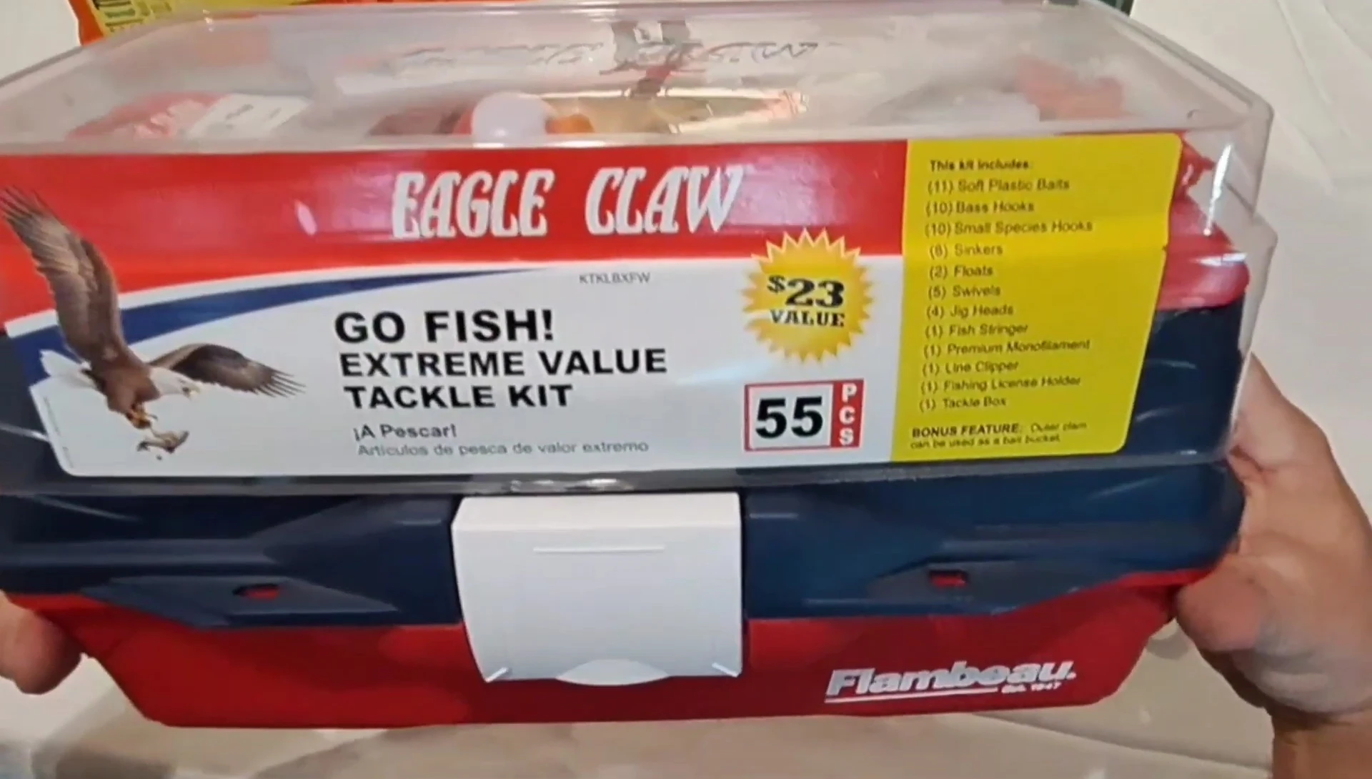 Close-up of the Eagle Claw tackle kit box