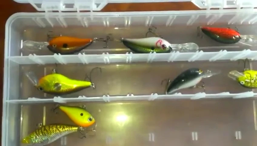 The crankbait box with various lures.