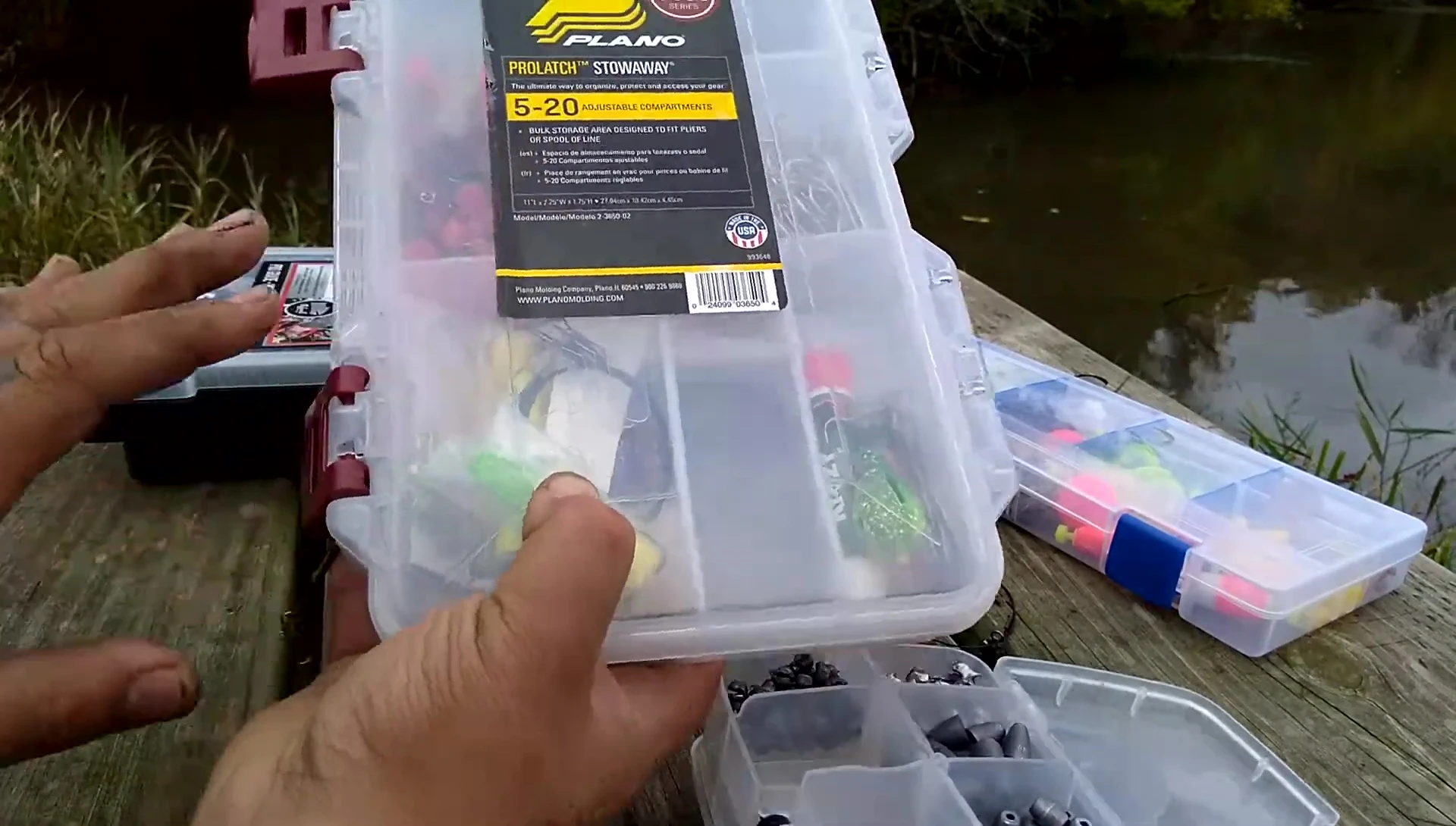 Close-up of Plano 3600 series tackle box