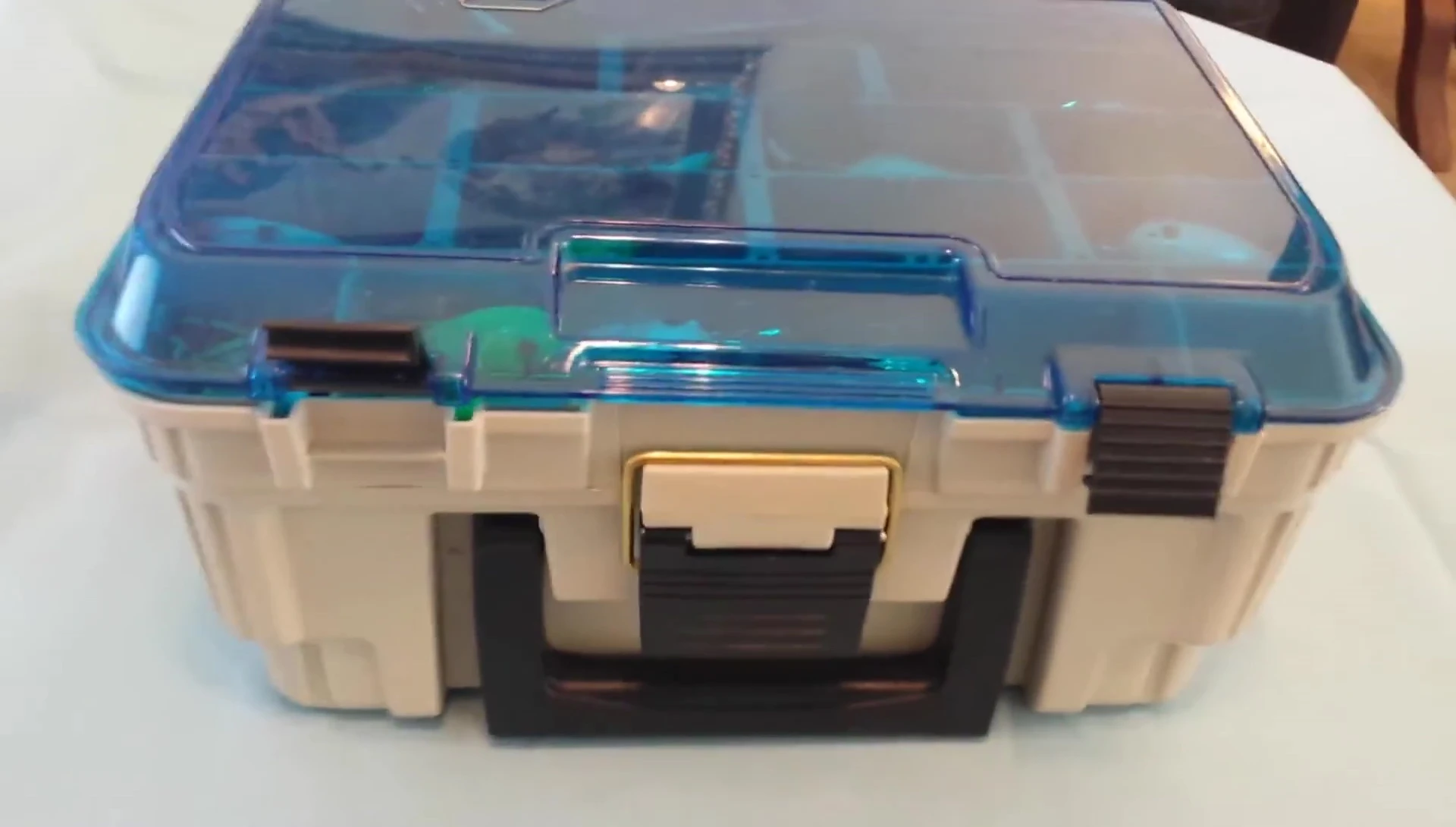 Close-up shot of the tackle box showing its height