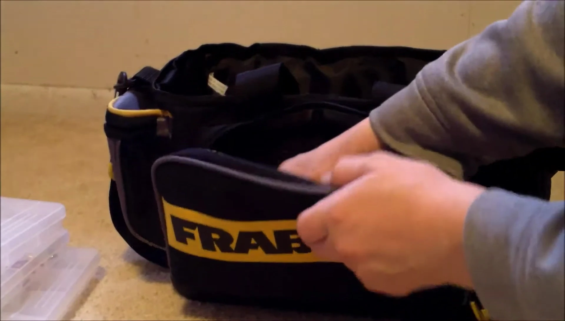 The front compartment of the bag, showing its interior space and organization.