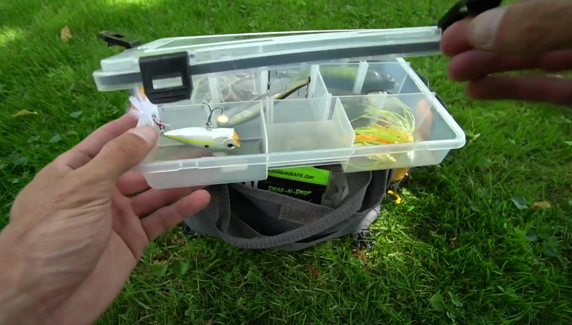 Speaker showing the lures and weights in the top box.