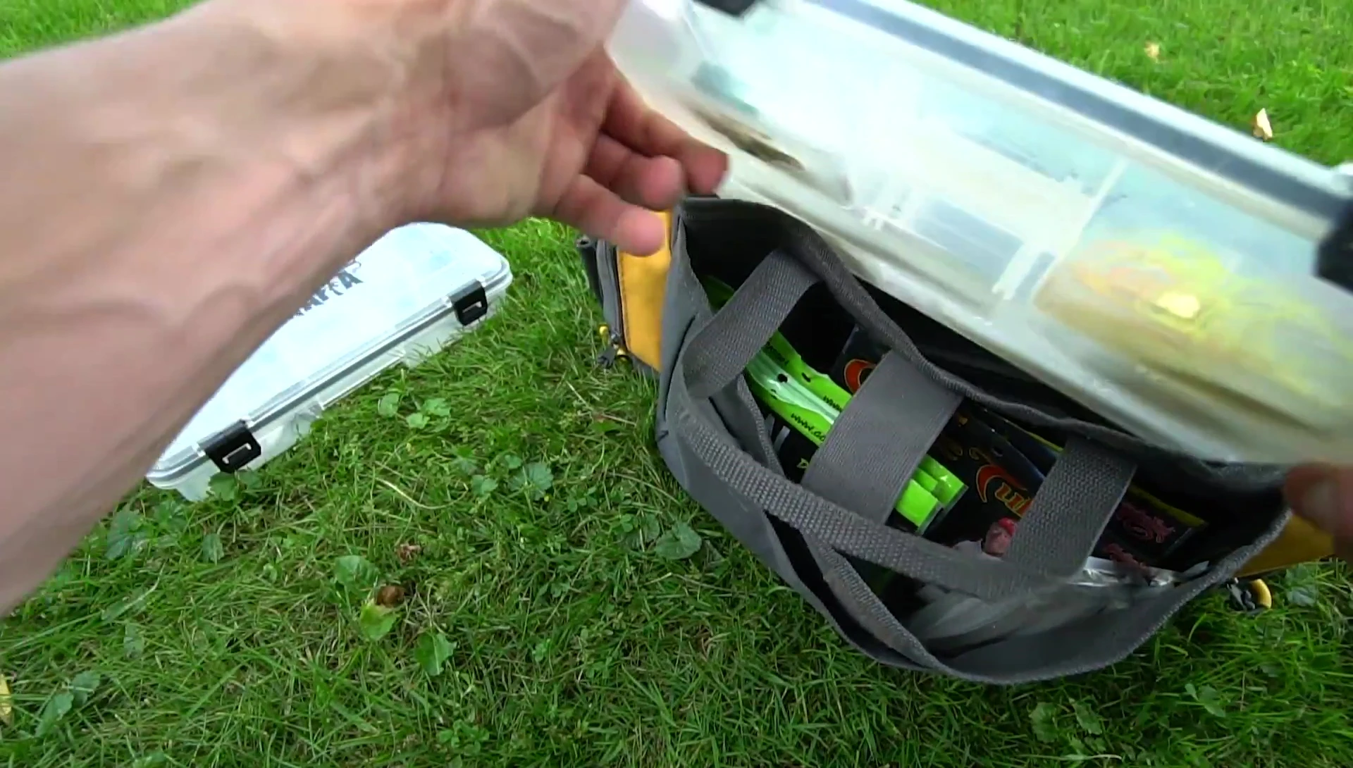 Speaker summarizing the contents of the bag.