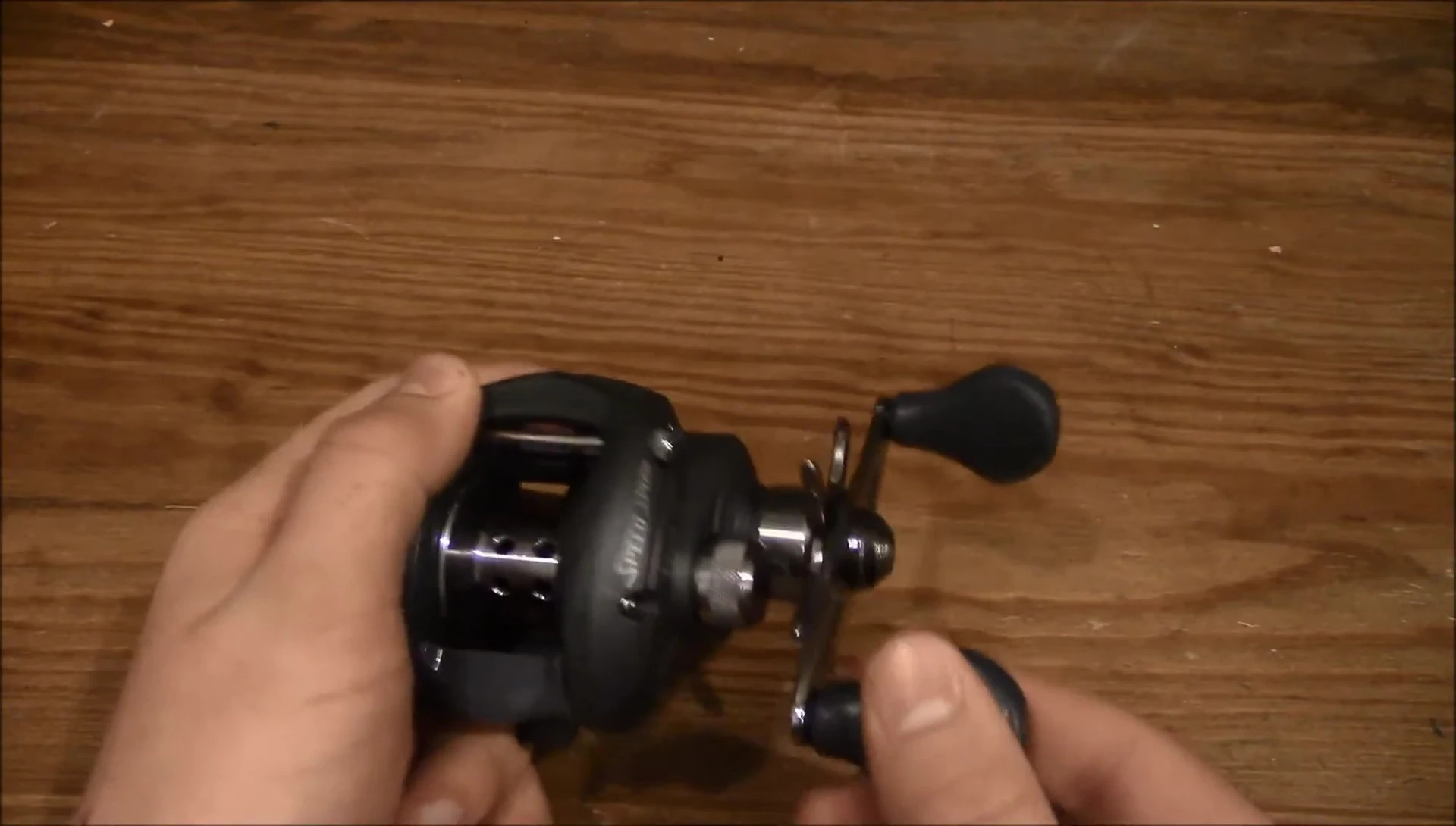 Close-up of the reel handle and grip.