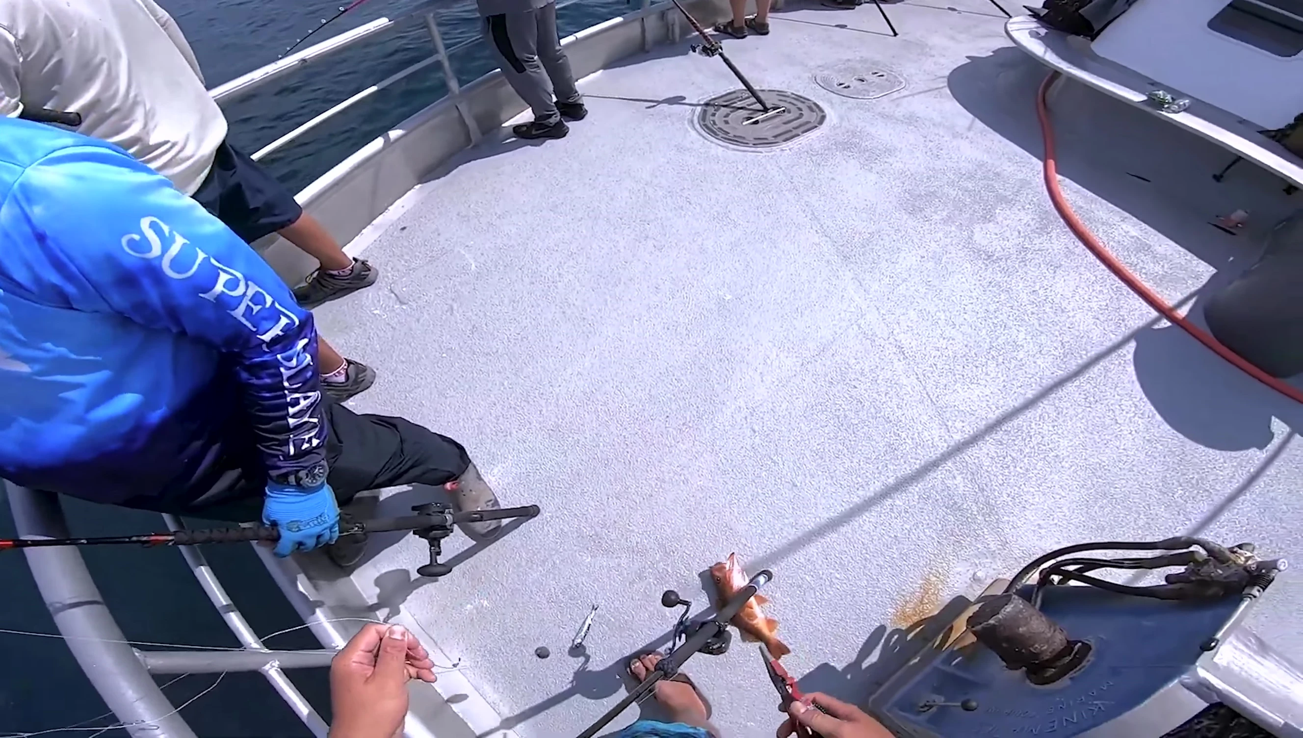 The reel in action during a deep-sea fishing trip.