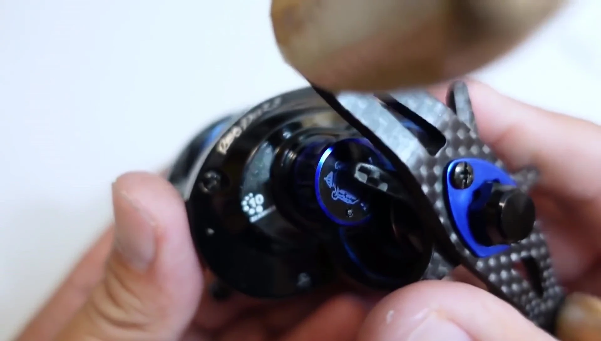 Close-up on the bearing information on the reel.