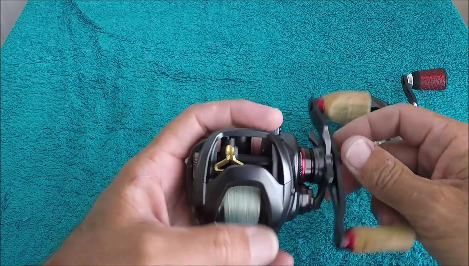 Close-up showing the T-Wing System of the Daiwa Steez reel and its impact on palming.