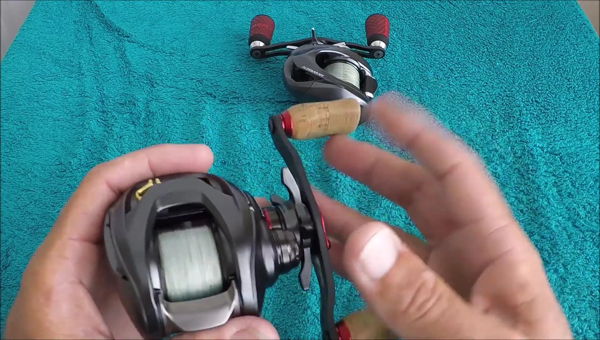 The reviewer demonstrating the casting performance of the Daiwa Steez reel.