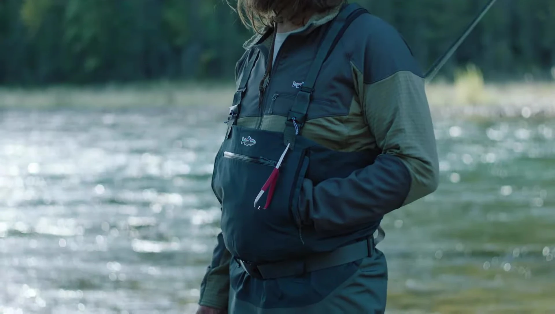 Close-up of the recycled microfiber fabric used in the upper portion of the waders.