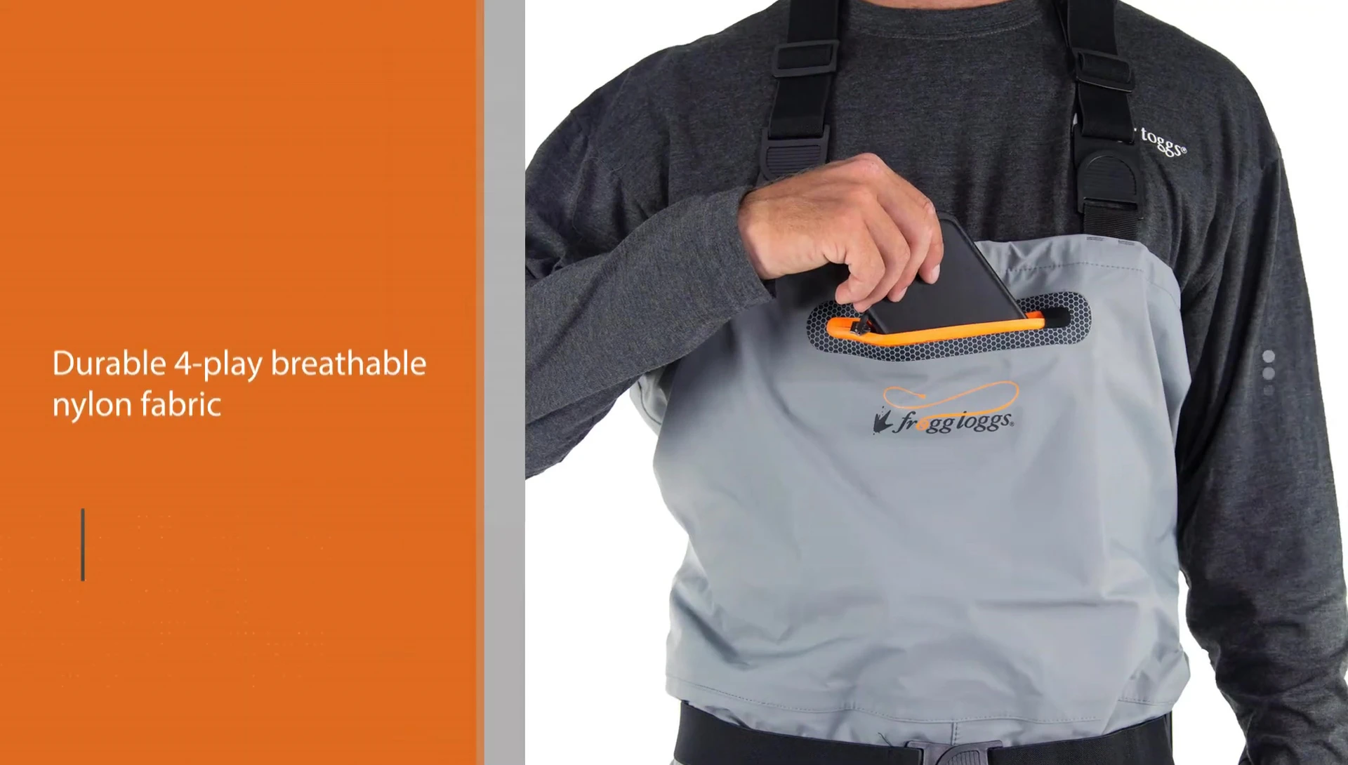 Detail of the chest pocket on the Frogg Toggs waders