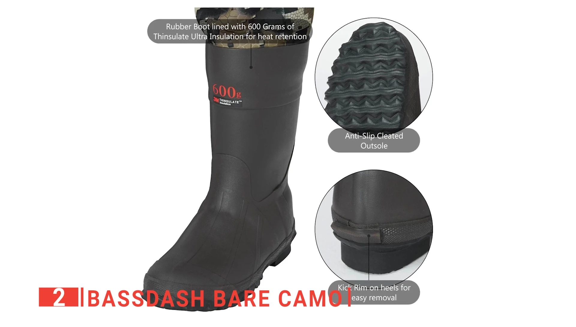 Detail shot of the Bassdash Bear Camo boots