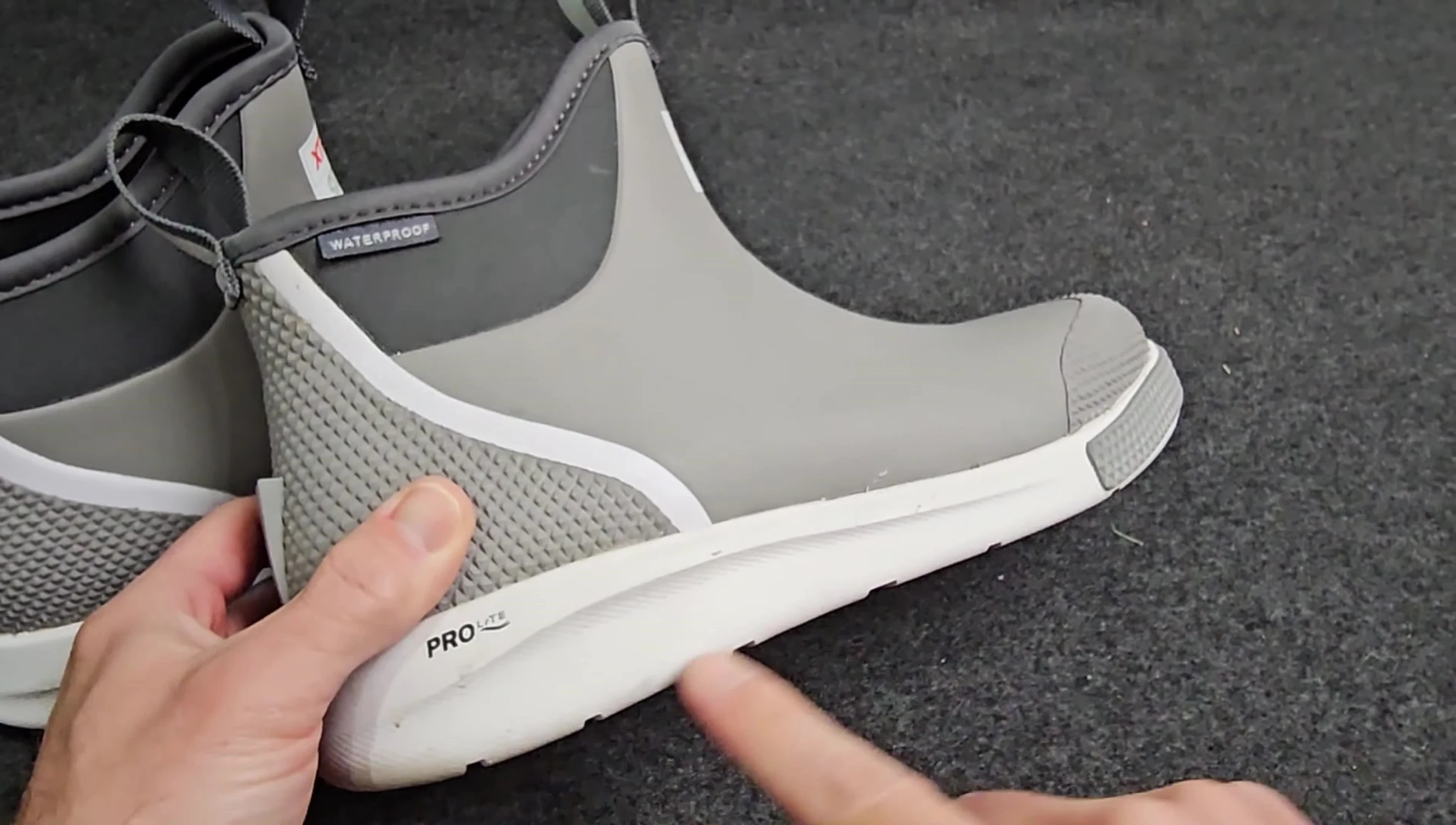Close-up of the contoured sole showing its design