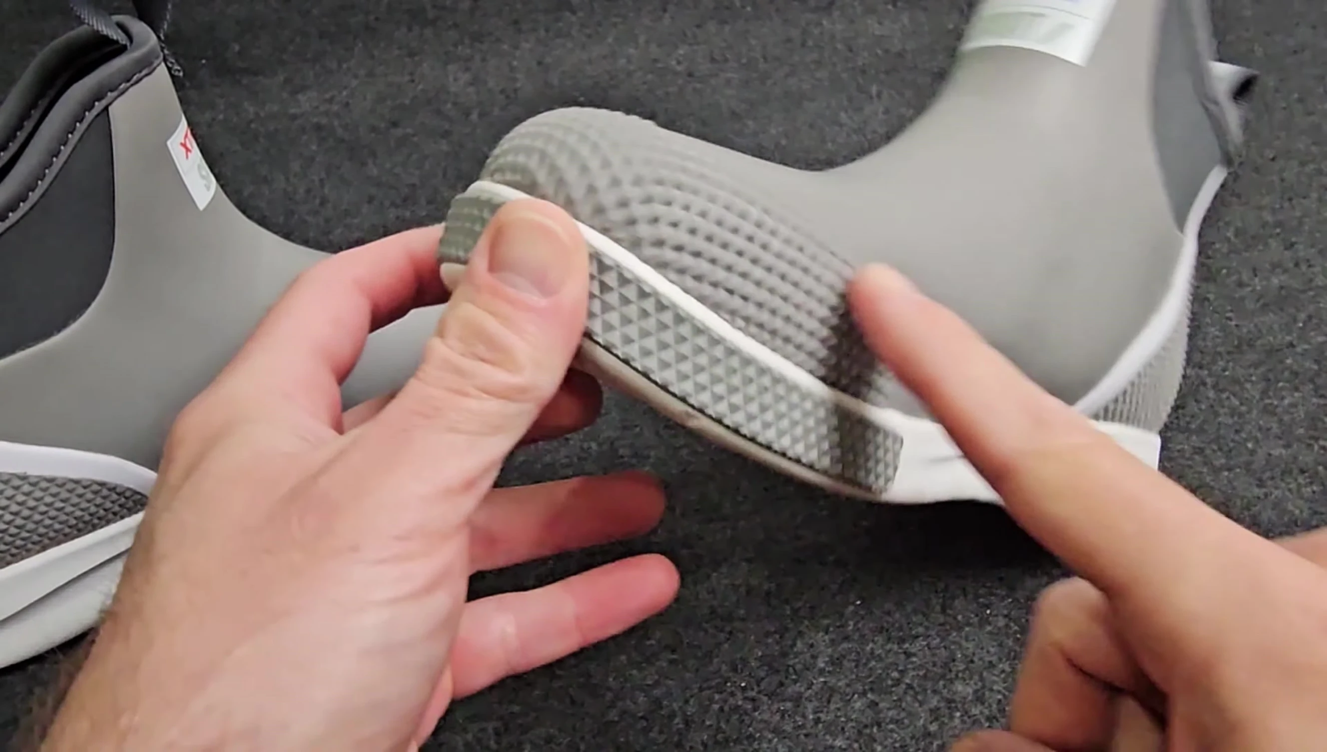 Close-up of the reinforced toe and heel