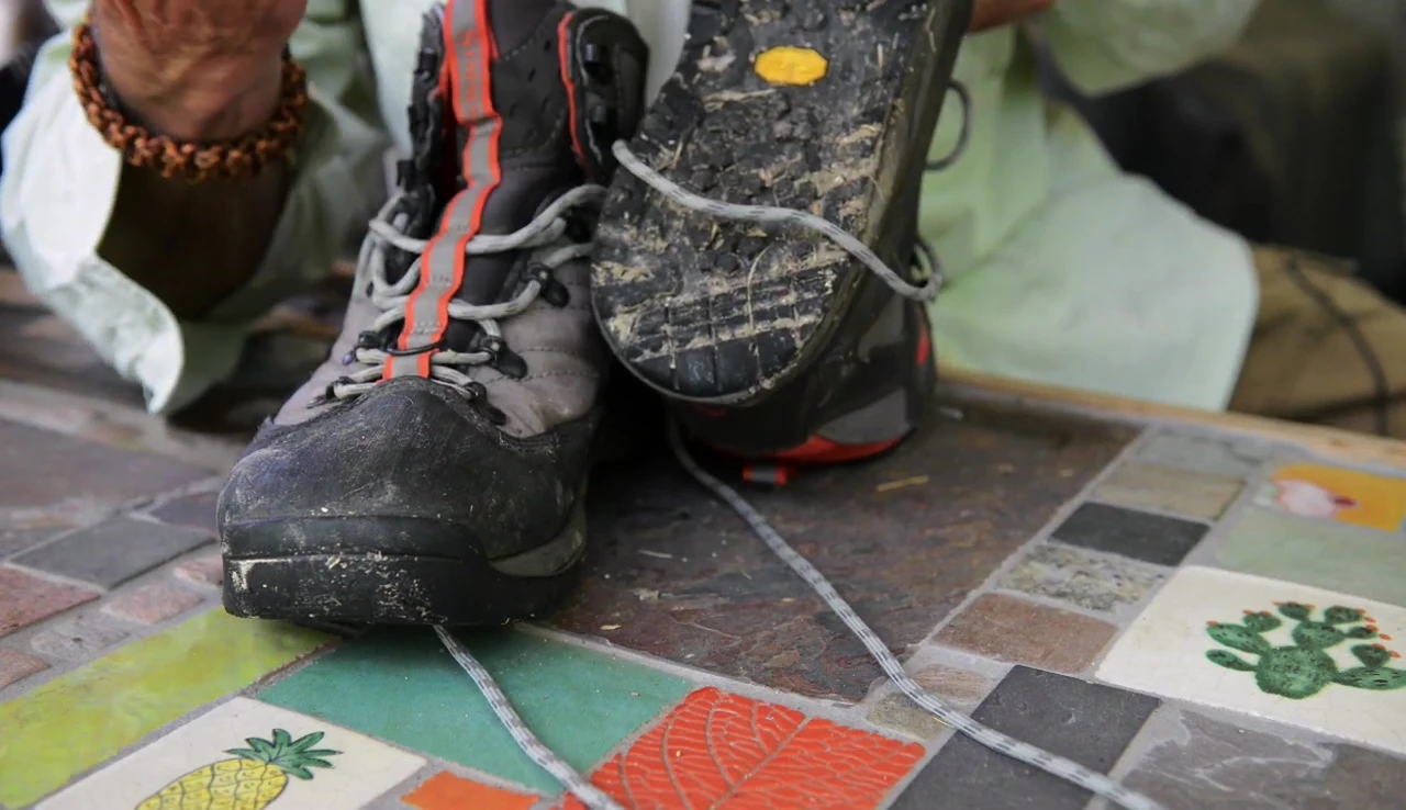 A shot of the Vibram sole showing normal wear.
