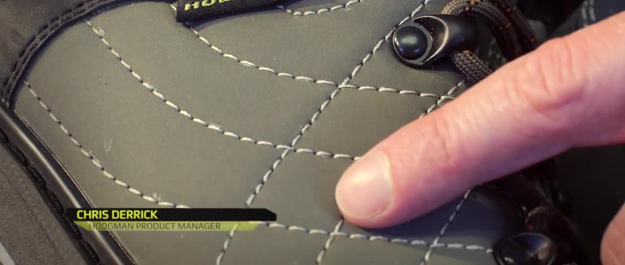Close-up of the hydrophobic upper material of the Hodgman H3 Wade Shoe, showcasing its water-repellent properties.