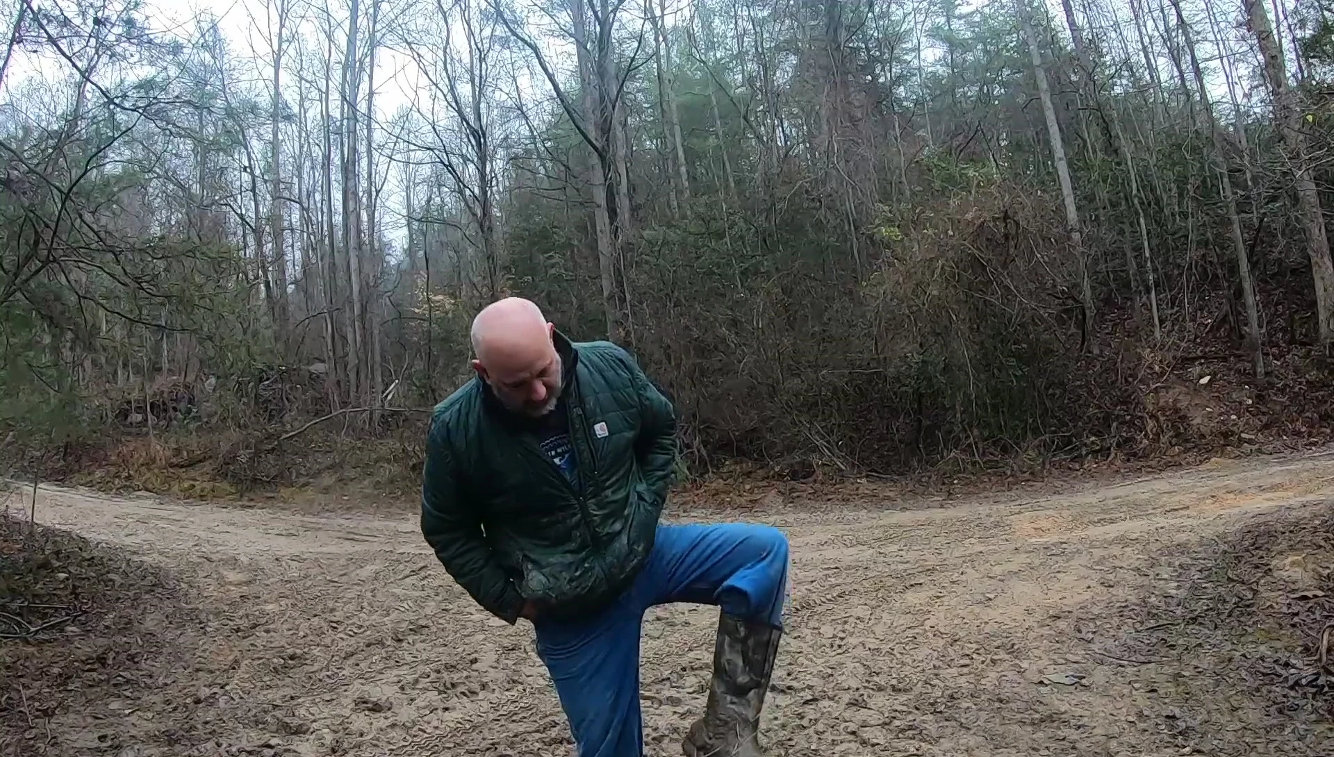 A shot of the boots covered in mud, showing the height to which they're submerged.