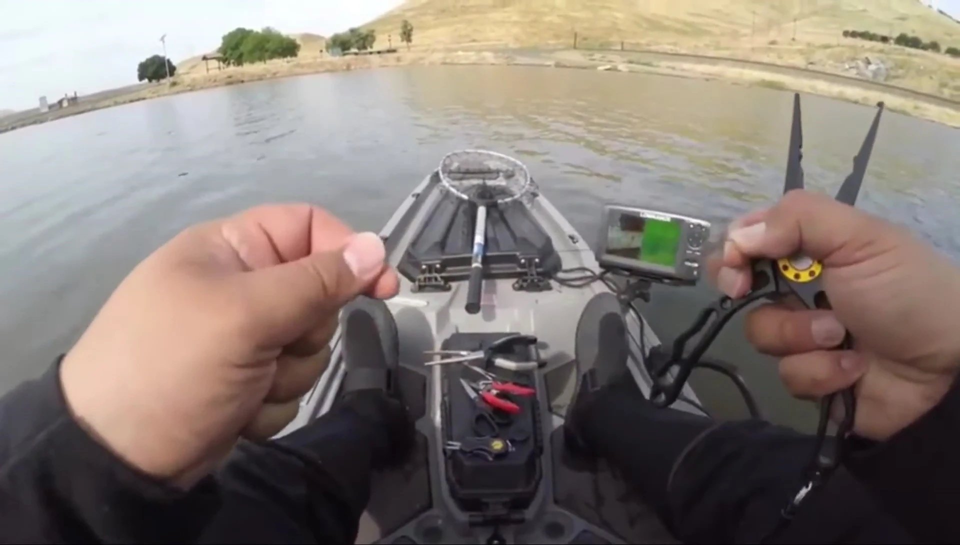 Zac X pliers cutting through multiple layers of fishing line.