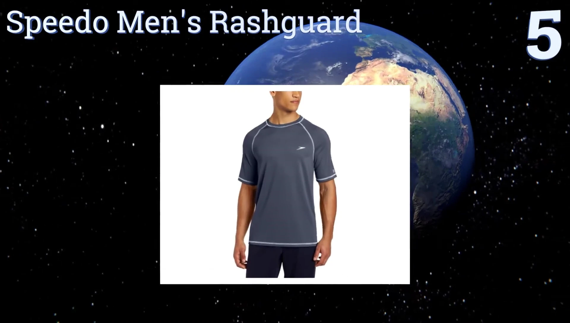 A model wearing the Speedo Men's Rash Guard, showcasing its fit and sleeves