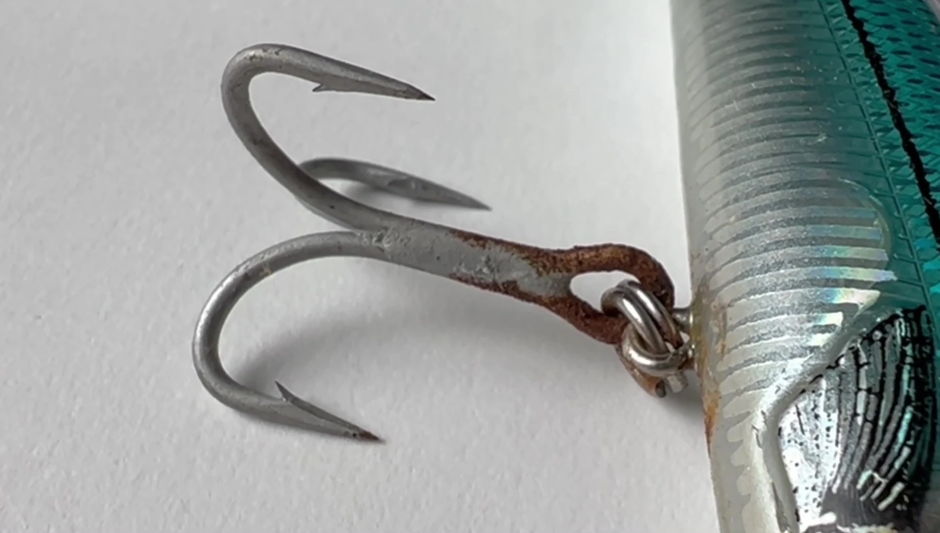 Example of a lure with treble hooks.