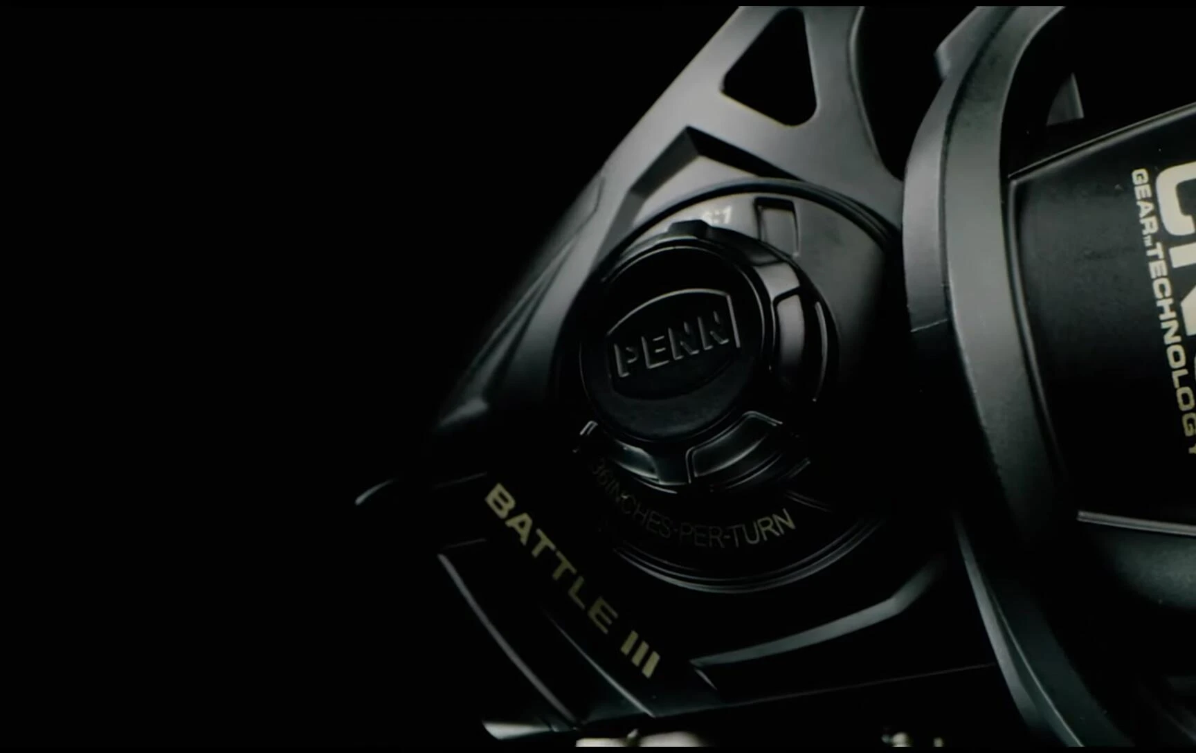 Close-up of the reel's gears and internal mechanism