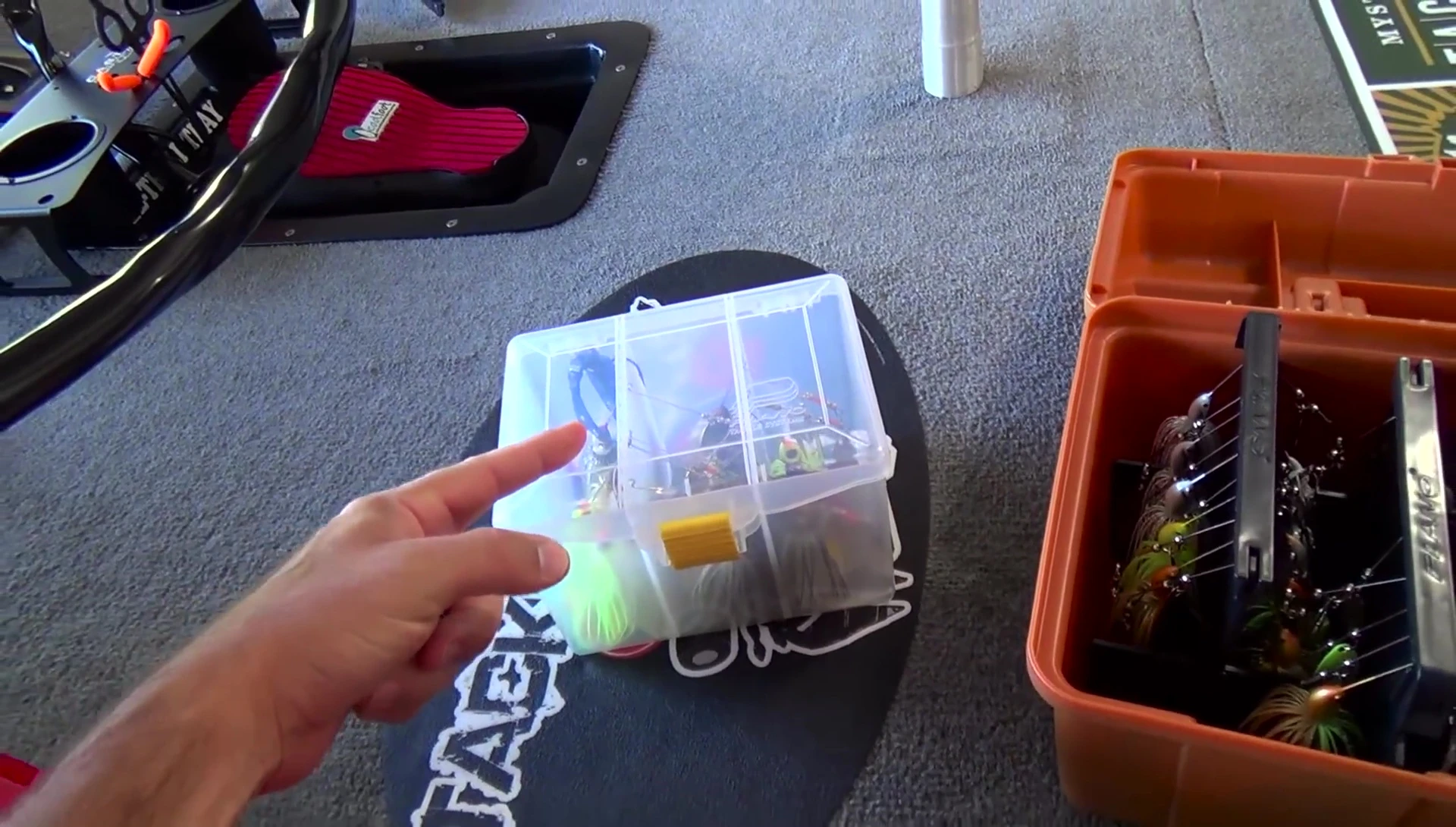 Close-up of a smaller Plano box with spinnerbaits