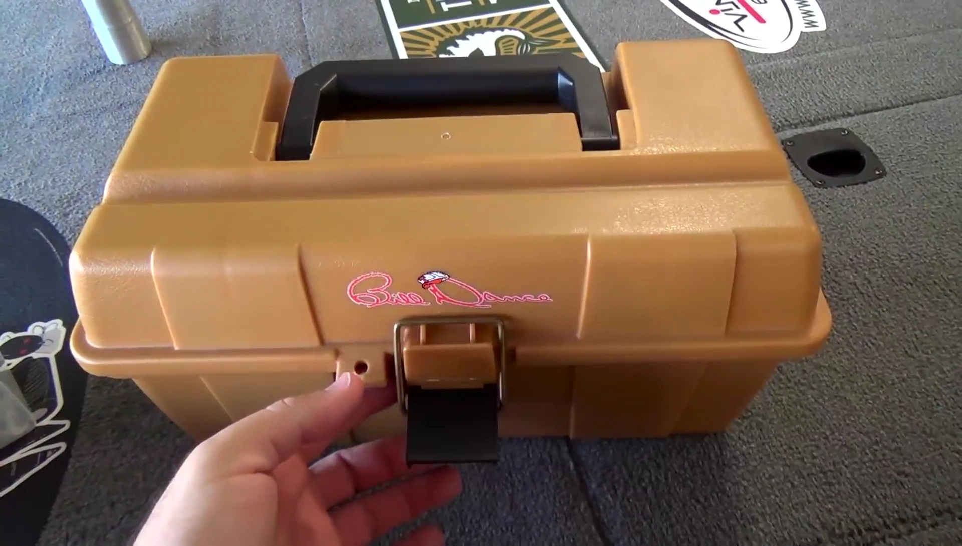 Overview of the Plano box showing dividers and spinnerbaits