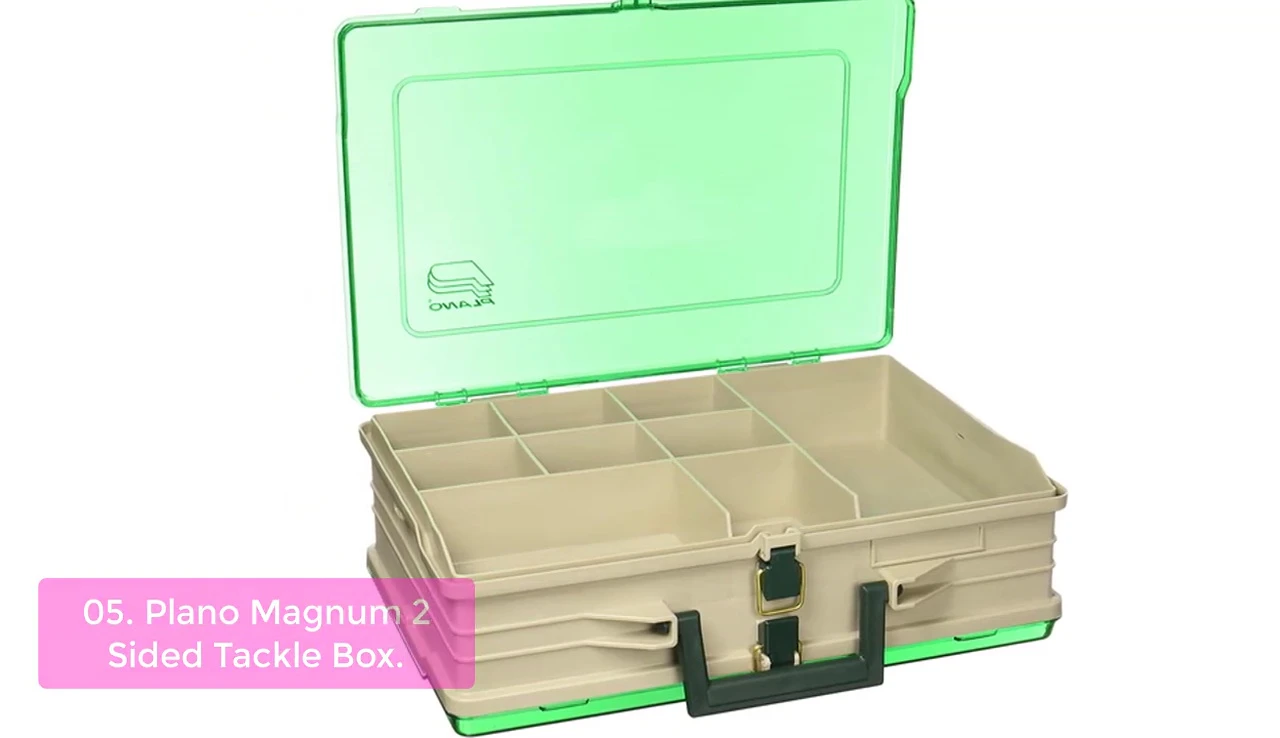 Close-up of the box showing its compartments and organization.