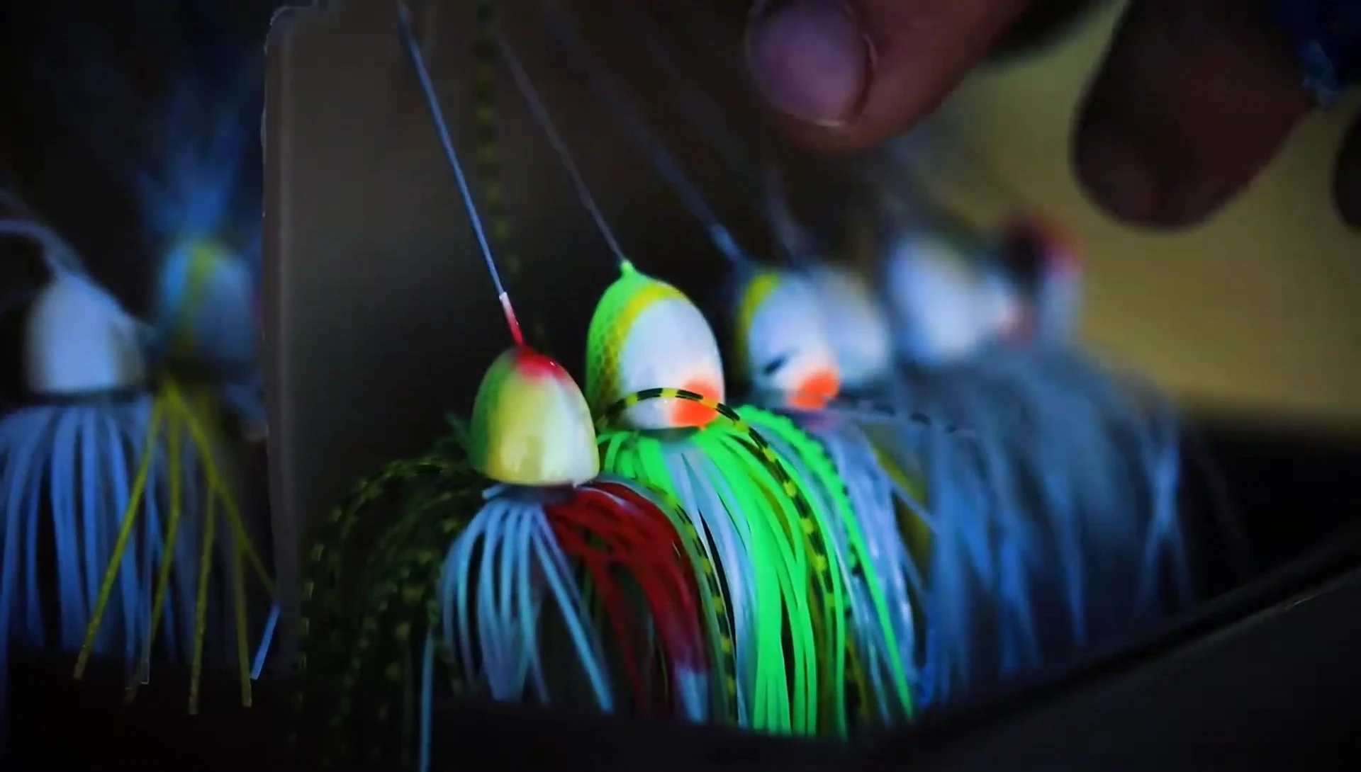 Close-up of the front compartment, showcasing the 3700 series boxes and the spinnerbait racks.