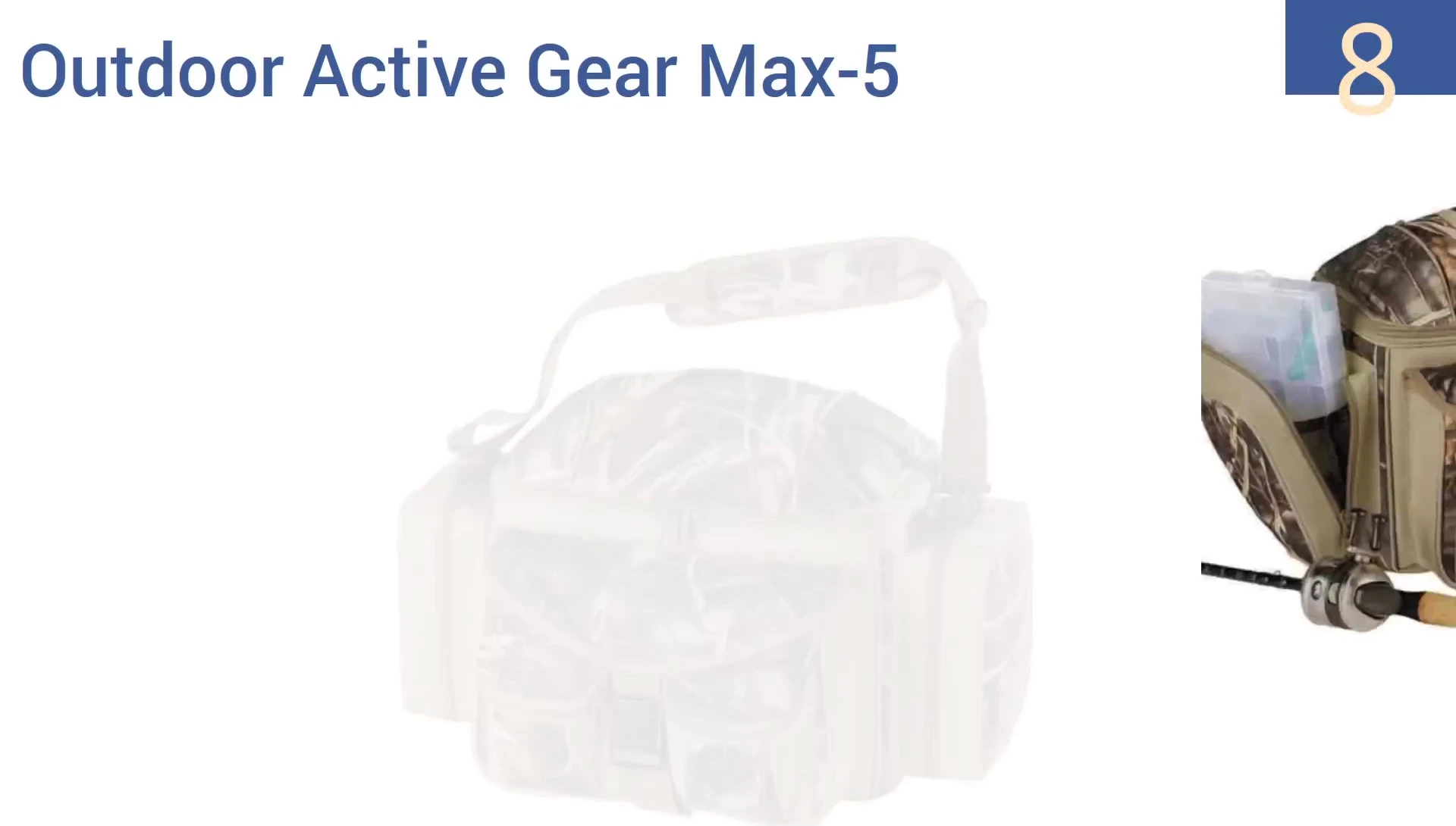 Close-up showing the camo print and zippers of the Max 5