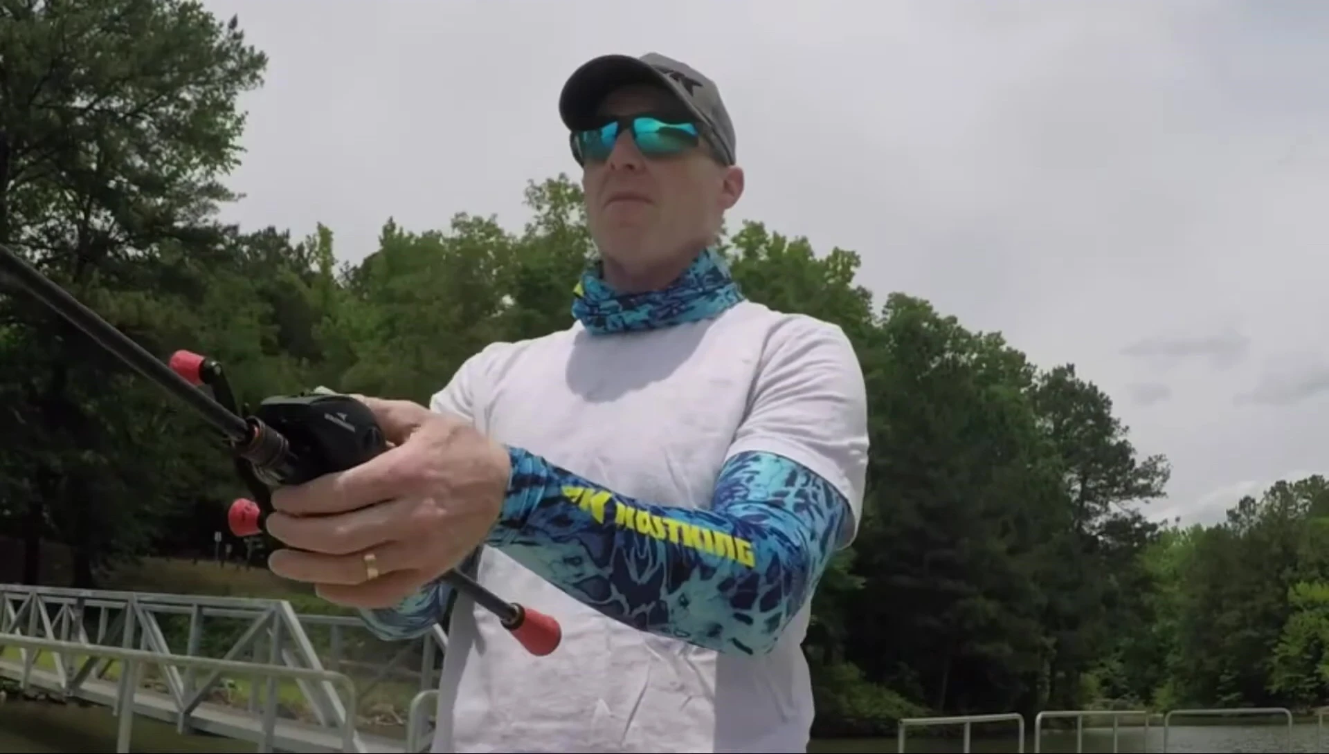 Close up of sunglasses and fishing apparel