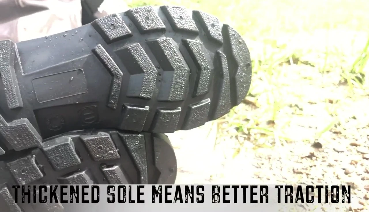 Shot of the sole of the wader, emphasizing the thickened and reinforced design.