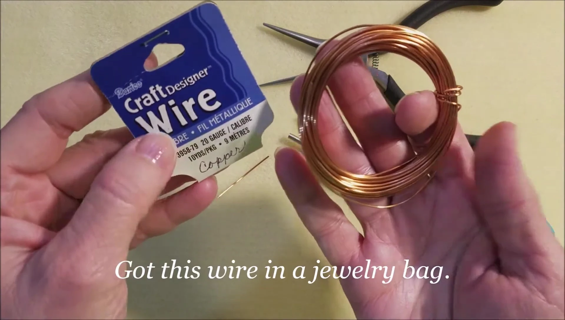 Close-up of the copper craft wire and other materials